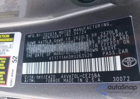 2024 Toyota Camry Se z USA, uszkodzony, nr VIN 4T1T11AK0RU263526